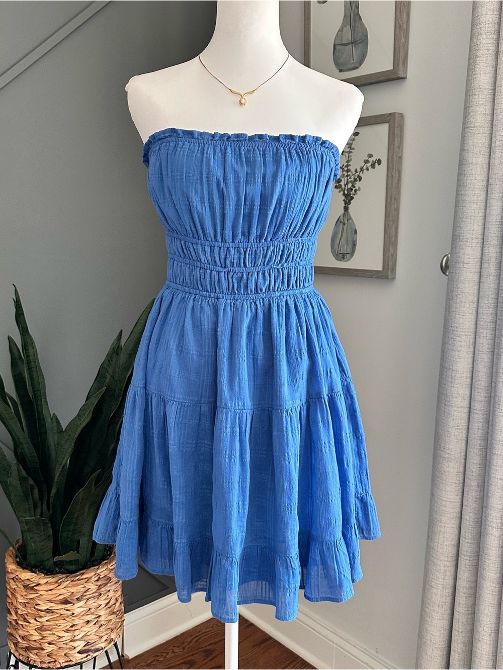 Thirty Thirty Women's Strapless Smocked Tiered Dress in Royal Blue